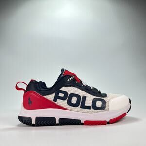 Polo Ralph Lauren Tech Racer White Navy Blue Athletic Running Shoes Youth Sz 13
